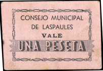 Laspaules (Huesca). Consejo Municipal. 1 peseta. (T. 258) (KG. 441) (RGH. 3110). Cartón. Muy raro. MBC-.