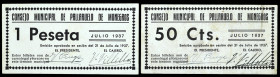 Pallaruelo de Monegros (Huesca). Consejo Municipal. 50 céntimos y 1 peseta. (KG. 561 y falta valor) (RGH. 4031 y 4032). 2 billetes, serie completa. Mu...