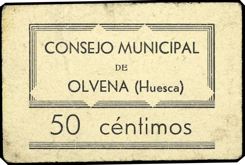 Olvena (Huesca). Consejo Municipal. 50 céntimos. (T. 304) (KG. 546) (RGH. 3920, ...