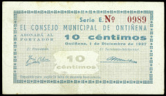 Ontiñena (Huesca). Consejo Municipal. 10 céntimos. (KG. 552) (RGH. 3945). Raro. MBC-.