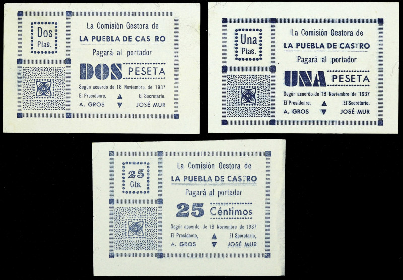 La Puebla de Castro (Huesca). Comisión Gestora. 25 céntimos, 1 y 2 pesetas. (T. ...