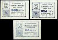 La Puebla de Castro (Huesca). Comisión Gestora. 25 céntimos, 1 y 2 pesetas. (T. 332, 333 y 335a) (KG. 608) (RGH. 4317 a 4319). 3 billetes. Raros y más...