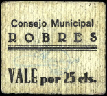 Robres (Huesca). Consejo Municipal. 25 céntimos. (KG. falta valor) (RGH. 4534). Cartón. Muy raro. MBC.
