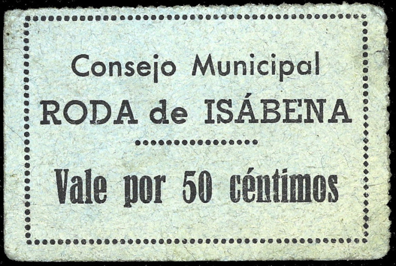 Roda de Isábena (Huesca). Consejo Municipal. 50 céntimos. (T. 349a) (KG. 647) (R...