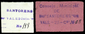 Santorens (Huesca). Consejo Municipal. 20 y 25 céntimos. (T. 351 y 352, mismo ejemplar) (KG. A689) (RGH. 4781 ejemplar anterior al de la imagen y 4782...