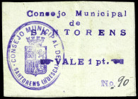 Santorens (Huesca). Consejo Municipal. 1 peseta. (T. 350) (KG. A689 falta valor) (RGH. 4783). Nº 90. Rarísimo. MBC-.