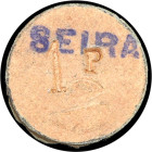 Seira (Huesca). Ayuntamiento. 1 peseta. (T. 353 var) (KG. 695 var) (RGH. 4806 var). Cartón-cuero redondo. Parte de un tampón violeta "Eléctricos..." e...