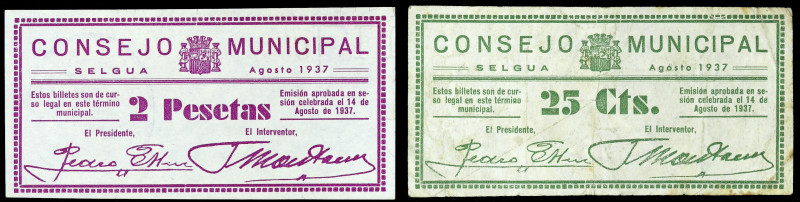 Selgua (Huesca). Consejo Municipal. 25 céntimos y 2 pesetas. (KG. 696) (RGH. 480...