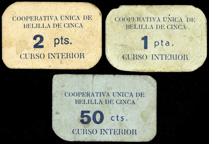 Velilla de Cinca (Huesca). Cooperativa Única. 50 céntimos, 1 y 2 pesetas. (T. 41...