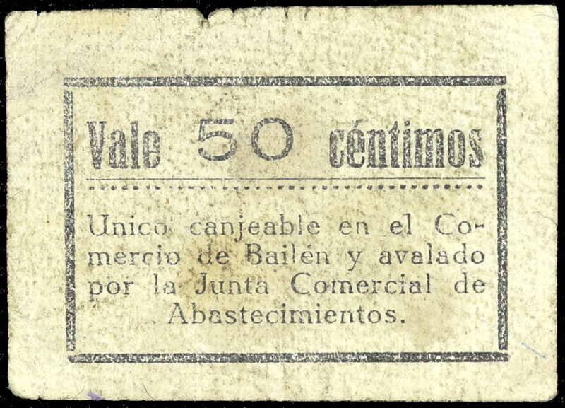 Bailén (Jaén). Junta Comercial de Abastecimientos. 50 céntimos. (KG. 121a) (RGH....