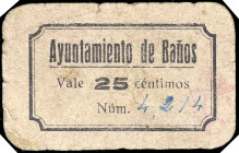 Baños (Jaén). Ayuntamiento. 25 céntimos. (KG. 126) (RGH. 874). Muy raro. BC.