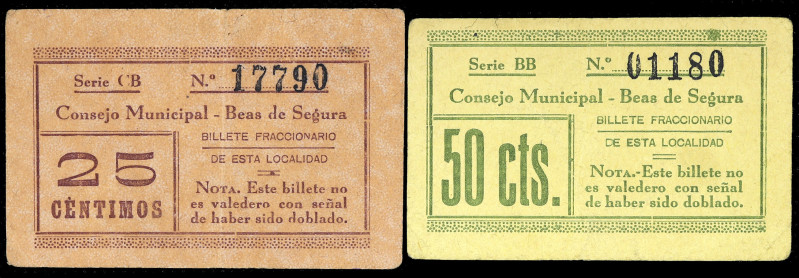 Beas de Segura (Jaén). Consejo Municipal. 25 y 50 céntimos. (KG. 133) (RGH. 914 ...