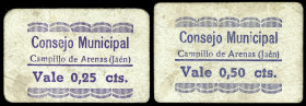 Campillo de Arenas (Jaén). Consejo Municipal. 25 y 50 céntimos. (KG. 222) (RGH. 1475 y 1476). 2 cartones. Raros. MBC-.