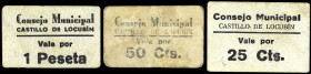 Castillo de Locubín (Jaén). Consejo Municipal. 25, 50 céntimos y 1 peseta. (KG. 267 y falta) (RGH. 1813 a 1815). 3 cartones. 2ª y 3ª emisión. Raros. B...