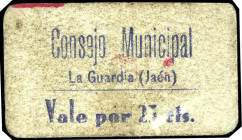 La Guardia (Jaén). Consejo Municipal. 25 céntimos. (KG. 401) (RGH. 2784). Cartón. Muy raro. MBC-.