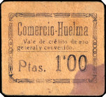 Huelma (Jaén). Comercio. 1 peseta. (KG. falta) (RGH. 2887 sin imagen). Cartón. Manchita. Rarísimo. MBC-.
