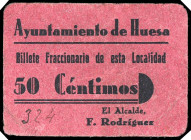 Huesa (Jaén). Ayuntamiento. 50 céntimos. (KG. 414) (RGH. 2899). Cartón nº 324 Muy raro. MBC.