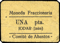Jódar (Jaén). Comité de Abastos. Moneda Fraccionaria. 1 peseta. (KG. 433) (RGH. 3062). Cartón. Muy raro. MBC-.