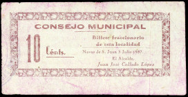 Navas de San Juan (Jaén). Consejo Municipal. 10 céntimos. (KG. 532) (RGH. 3824). Muy raro. BC+/MBC-.