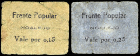 Noalejo (Jaén). Frente Popular. 15 y 25 céntimos. (KG. 535a) (RGH. 3835 y 3836 sin imagen). 2 cartones. Muy raros. BC.