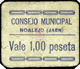 Noalejo (Jaén). Consejo Municipal. 1 peseta. (KG. falta) (RGH. 3845). Cartón. 3ª emisión. Raro. MBC.