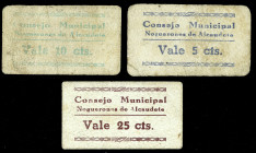 Noguerones de Alcaudete (Jaén). Consejo Municipal. 5, 10 y 25 céntimos. (KG. 537 faltan valores) (RGH. 3856, 3857 y falta). 3 cartones. Muy raros. BC+...