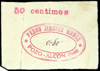 Pozo-Alcón (Jaén). Pedro Jiménez Muñoz. 50 céntimos. (KG. 600) (RGH. 4270). Valor y numeración (muy alta) manuscritos. Muy raro. MBC.