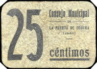 La Puerta de Segura (Jaén). Consejo Municipal. 25 céntimos. (KG. 616) (RGH. 4375). Cartón. Raro. MBC.