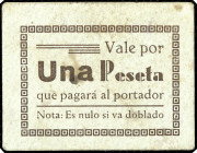 Sabiote (Jaén). 1 peseta. (KG. falta) (RGH. 4620). Cartón. Rarísimo. MBC.