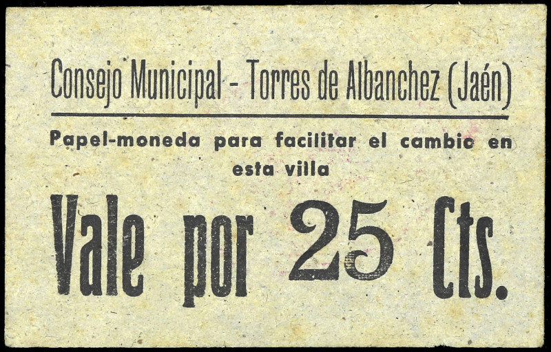 Torres de Albanchez (Jaén). Consejo Municipal. 25 céntimos. (KG. 744) (RGH. 5132...