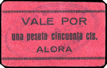 Alora (Málaga). Comité de Enlace. 1,50 pesetas. (KG. falta valor) (RGH. 648). Cartón. Raro. MBC.