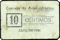 Albuidete (Murcia). Consejo de Administración. 10 céntimos. (CCT. 20) (KG. 39a) (RGH. 245). Cartón. Muy raro. BC+.