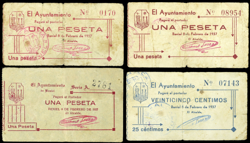 Beniel (Murcia). Ayuntamiento. 25 céntimos y 1 peseta (tres). (CCT. 46, 47, 47 v...