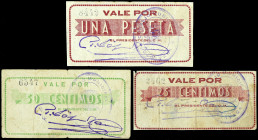 Caravaca (Murcia). Consejo Municipal. 25, 50 céntimos y 1 peseta. (CCT. 81 a 83) (KG. 239a) (RGH. 1604 a 1606). 3 billetes. Muy raros. BC/BC+.