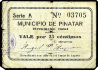 Pinatar (San Pedro de) (Murcia). Municipio. 25 céntimos y 1 peseta. (CCT. 272 y 273) (KG. 586) (RGH. 4191 y 4192). 2 billetes, serie completa. Muy rar...