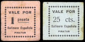 Pinatar (San Pedro de) (Murcia). Salinera Española. 25 céntimos y 1 peseta. (CCT. 274 y 275) (KG. 586a) (RGH. 4193 y 4194). 2 cartones, serie completa...