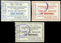 Pozo-Estrecho (Murcia). Comercio e Industria. 25, 50 céntimos y 1 peseta. (CCT. 255 a 257) (KG. 602) (RGH. 4276 a 4278). 3 billetes, todos los de la l...