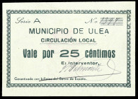 Ulea (Murcia). Municipio. 25 céntimos. (CCT. 294a) (KG. 753) (RGH. 5210). Raro y más así. EBC+.