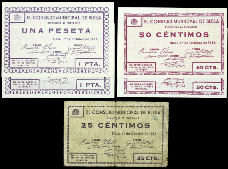 Blesa (Teruel). Consejo Municipal. 25, 50 céntimos (dos) y 1 peseta (dos). (KG. ...