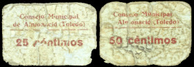 Almonacid (Toledo). Consejo Municipal. 25 y 50 céntimos. (KG. 89) (RGH. faltan). 2 cartones. Raros. RC/BC-.