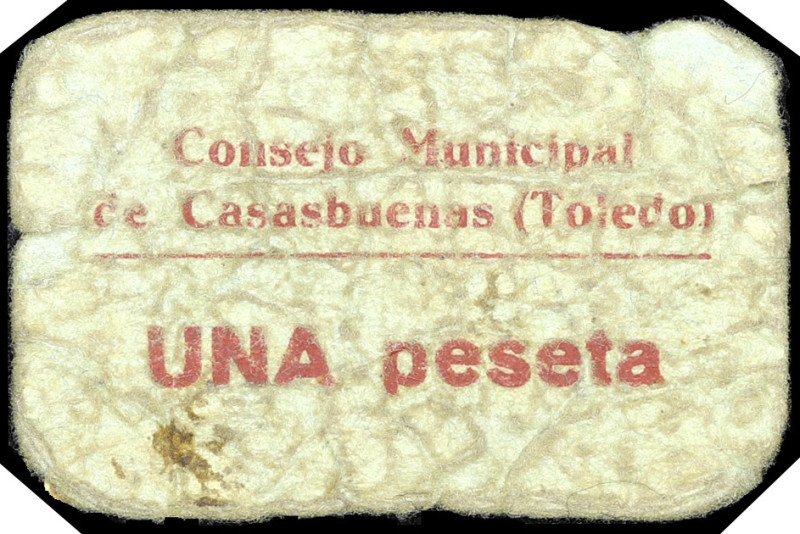 Casasbuenas (Toledo). Consejo Municipal. 1 peseta. (Inédito). Cartón. Muy raro. ...