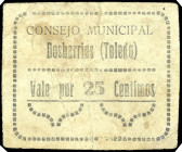 Dosbarrios (Toledo). Consejo Municipal. 25 céntimos. (KG. falta) (RGH. falta). Cartón. Raro. BC+.