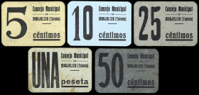 Marjaliza (Toledo). Consejo Municipal. 5, 10, 25, 50 céntimos y 1 peseta. (KG. 479) (RGH. 3380, sin imagen, 3381 y 3382 a 3384, los tres sin imágenes)...