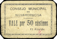 Navahermosa (Toledo). Consejo Municipal. 50 céntimos. (KG. A529 falta valor) (RGH. 3807). Muy raro. MBC-.