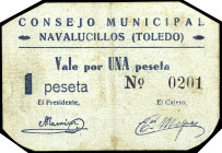Navalucillos (Toledo). Consejo Municipal. 1 peseta. (KG. falta) (RGH. 3821). Nº 0201. Muy raro. MBC-.