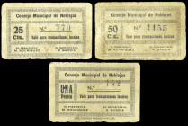 Noblejas (Toledo). Consejo Municipal. 25, 50 céntimos y 1 peseta. (KG. 536) (RGH. 3847, sin imagen, 3848 y 3849, sin imagen). 3 cartones, todos los de...