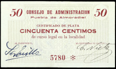 Puebla de Almoradiel (Toledo). Consejo de Administración. 50 céntimos. (KG. 607) (RGH. 4307). Raro. MBC+.