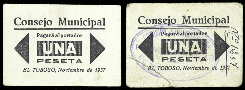 El Toboso (Toledo). Consejo Municipal. 1 peseta (dos). (KG. 729a) (RGH. 5024 y 5...