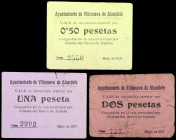 Villanueva de Alcardete (Toledo). Ayuntamiento. 50 céntimos, 1 y 2 pesetas. (KG. 802) (RGH. 5598, 5599 y 5600, sin imagen). 3 cartones, todos los de l...