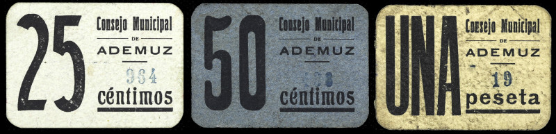 Ademuz (Valencia). Consejo Municipal. 25, 50 céntimos y 1 peseta. (T. 3, 4 y 5, ...